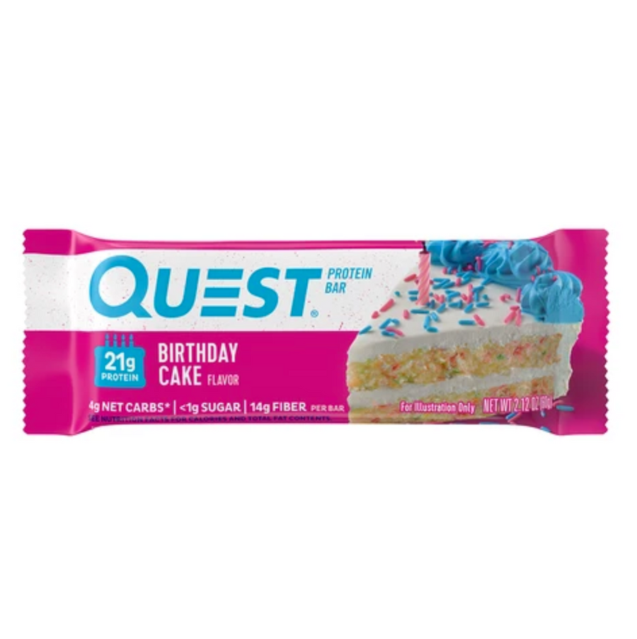 Quest Bar Proteinriegel Birthday Cake // Kurzes MHD*60g (4,32€/100g) für die Keto Diät und ketogene Ernährung