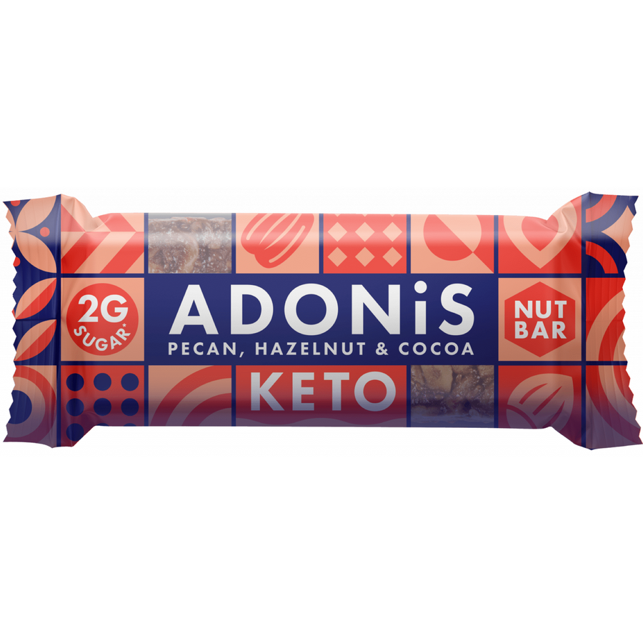 Adonis Low Sugar Nussriegel Pecan, Hazelnut & Cocoa 35g (8,54€/100g) für die Keto Diät und ketogene Ernährung