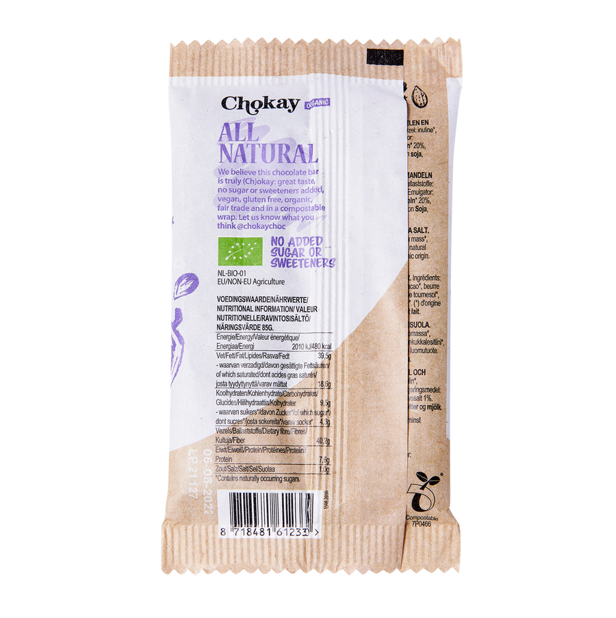 Chokay BIO Bar Salty Almond UTZ 70g (9,27€/100g) für die Keto Diät und ketogene Ernährung