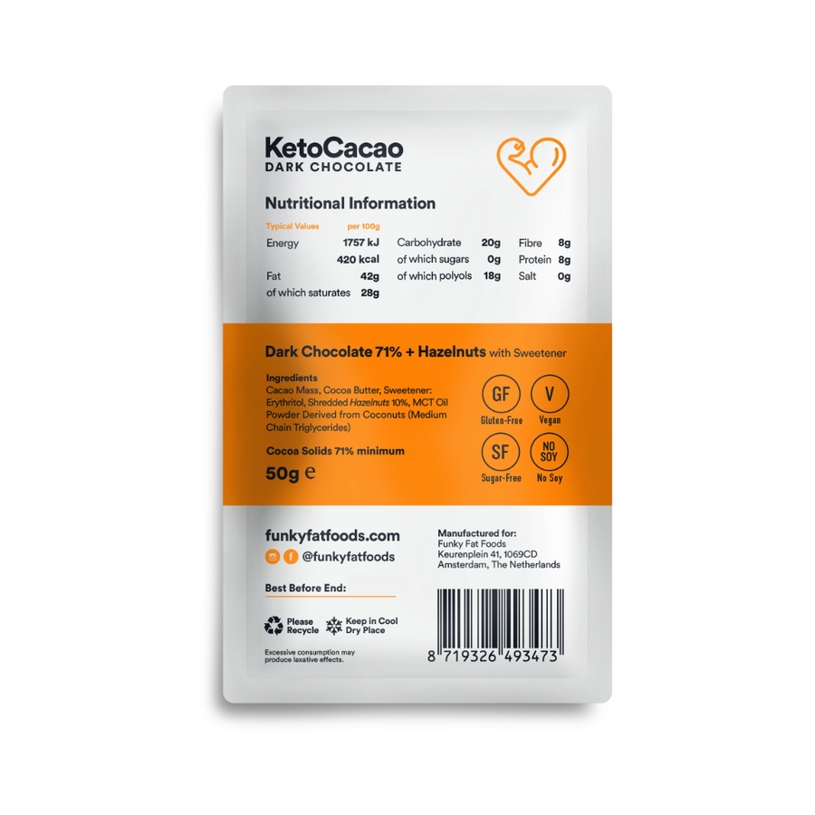 Funky Fat Foods KetoCacao Hazelnut 50g (9,18€/100g) für die Keto Diät und ketogene Ernährung